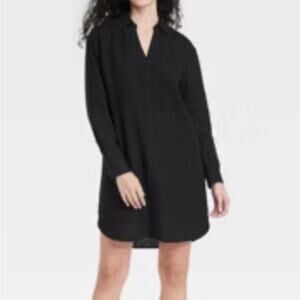 Universal Thread NWT Black Linen Shirt Dress Long Sleeve Size XS